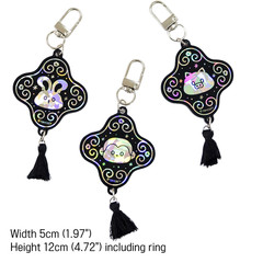 Korean Holographic Zodiac Amulet Keychain Traditional Good Luck Charm Keyring