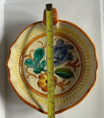 Vintage Hand Painted Italian Floral Dish With Handle 6.75 X 2 Inches