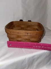 Longaberger 1993 Small Key Basket With Leather strap & Wall Hanger 5 in x 4 in