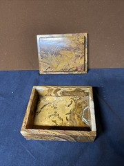 Vintage PINK Alabaster Marble Rectangle Trinket Box Heavyweight Hand Crafted