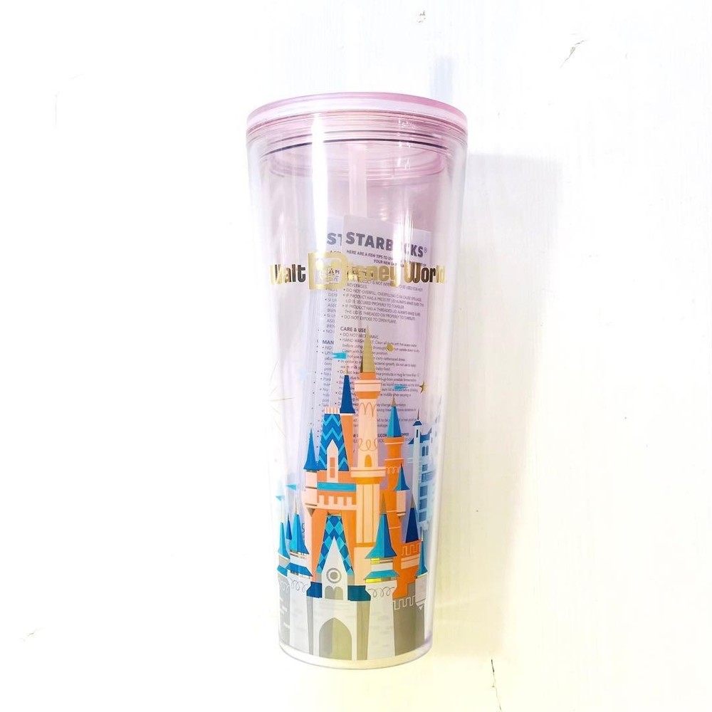 Starbucks Disney World Limited Pink Tumbler Walt Disney Collaboration Straw 16oz
