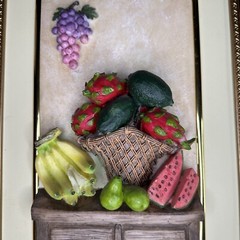 Vintage 3D Fruit Basket Wall Art in Ornate Gold Frame Italian 16”X12” Art Deco