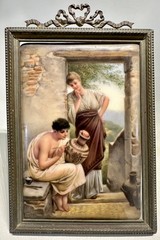 Hutschenreuther Porcelain Plaque Brass Frame Wagner Kunst Bringt Gunst KPM Style