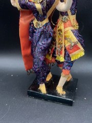 Thailand Traditional Colorful Dancing Dolls Pair Handmade Purple Wood Base 11″
