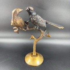 Vintage Brass Love Birds Sitting On The Tree Sculpture Figurine Heavy Figure VTG