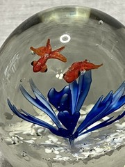 Hand Blown Art Glass Sea Life Paperweight Orb Fish Plant