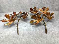 2 Vintage Metal Maple Leaves on Branch Wall Hanging Copper Color Nature Cottage