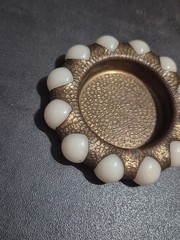 VTG Fisher Jewel Tray Art Deco Vitro Agate Hammered Brass White Marbles-READ*