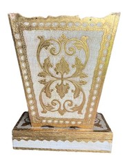 Vintage 1940s Italian Florentine Gold Gilt Neoclassical Wastebasket & Tissue Box