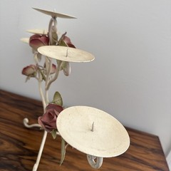 VTG Italian Toleware Tole Ware Candelabra 5 Candle Holder Roses Italy Metal