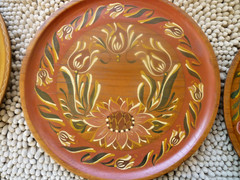 Vintage 70’s Folk Art Hand Painted & Crafted Wooden Dinner Plate Decor 12 inch
