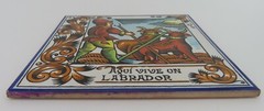 Spanish Ceramic Tile Aqui Vive Un Labrador Farmer Oxen Farming Image 8″ Square