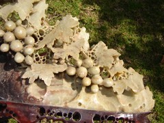 RARE ANTIQUE CARVED SOAPSTONE GRAPES & LEAVES DETAIL = (Watch The Video )