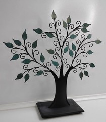 Vintage 2003 Metal Family Tree Photo Jewelry Display Stand Green Leaf Decor