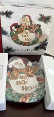 Fitz & Floyd SANTA WREATH Ho Ho Ho Canape Ceramic Serving Plate New In box Vtg