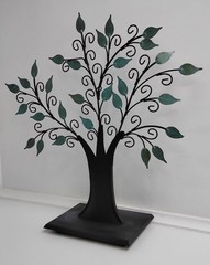 Vintage 2003 Metal Family Tree Photo Jewelry Display Stand Green Leaf Decor