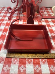 Vintage Red Metal Toleware Primitive Style Candle Holder Square Bottom Enamel