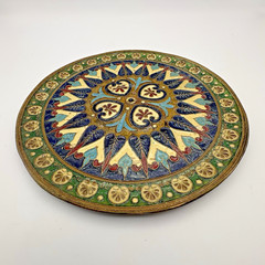 Byzantine Mosaic Brass and Cloisonné Enamel Wall Hanging Moschato Greece 8″