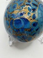 BLUE GOLD FLORAL HAND PAINTED DECORATIVE EGG NOVELTY HOME DECOR ART