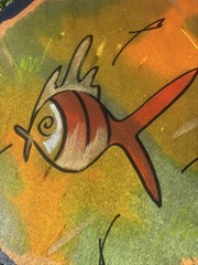 Kakadu Reut Shahar Signed Painted Wood Wall Art Mat Israel Fish 15″ Round