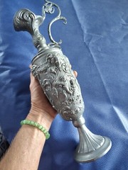 Large Victorian Italian PELTRATO 90% Pewter Art Nouveau Cherub Goat Ewer 15″