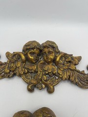Pair of Antique gold wall pediments ft neoclassical cherubs – French
