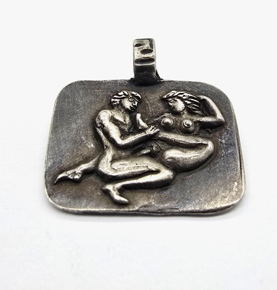 Ancient Roman Erotic Silver Pendant Rare Classical Couple Relief Artifact