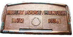 Vintage Halloween Grave Marker Funeral Home Plaque Albert “The Boogeyman” Fish