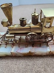 Vtg Signed DeMott Brass & Copper “Western Express” Train Sculpture on Onyx Base