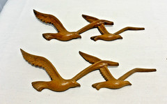 4 VTG HOMCO Home Interiors Seagulls 1981 Faux Wood Wall Art Plaques Flying Bird