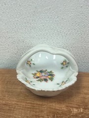 Small Hand Painted Gold Trim Porcelain Basket Flowers Occupied Japan