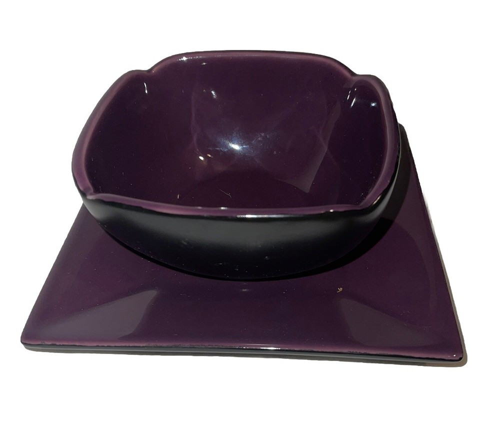 PartyLite Zen Candle Holder Set Purple Ceramic Modern Square Glazed Multi-Part