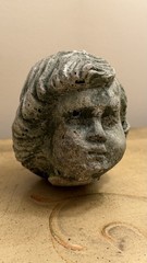 Vtg Concrete HEAD Salvaged Cement Garden STATUE Old Weathered Gothic-Child Bust!