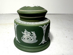 RARE – LATE 19TH CENTURY- WEDGWOOD SAGE GREEN JASPERWARE – INK WELL – CLASSICAL