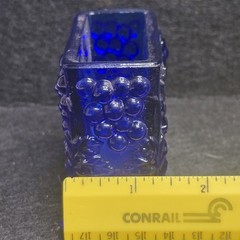 Vtg Boyd Glass Cobalt Blue Footed Playing Card/Cigarette Holder Green Glow