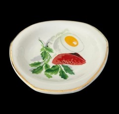 Vintage Hispania Porcelain Trinket Dish Plate Egg Tomato Parsley Mint Sprig