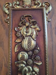 Vtg 1971 Gold Syroco Floral Fruit Wall Plaque 20” Tall 7222 Made In USA PVUC MCM