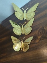 Set Of 3 Home Interiors & Gifts Gold Metal Butterflies Wall Decor Made In USA