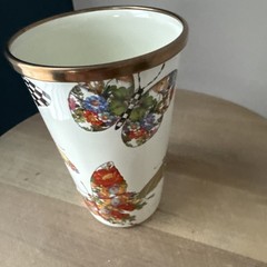 Retired Mackenzie Childs Butterfly Garden-white 10 Oz Enamel Tumbler NWT Rare 1