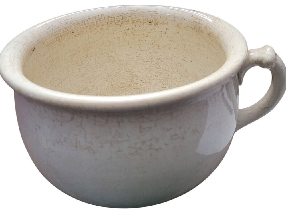 W.S. George White Granite Ironstone Chamber Pot With Handle 5×9″ Ant Primitive