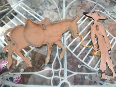 Set Of Two Vintage Mexican Man Donkey Homco Sexton Wall Decor Faux Copper Patina