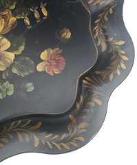 Vtg Hand Painted Toleware Tole Tray Floral Scalloped Rolled Edges XL-25″ x 19.75