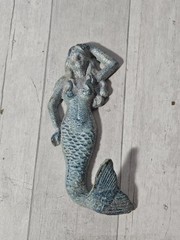Mermaid Rustic Cast Iron Antiqued Single Hook Storage Wall Hook 6″ Blue Nautical