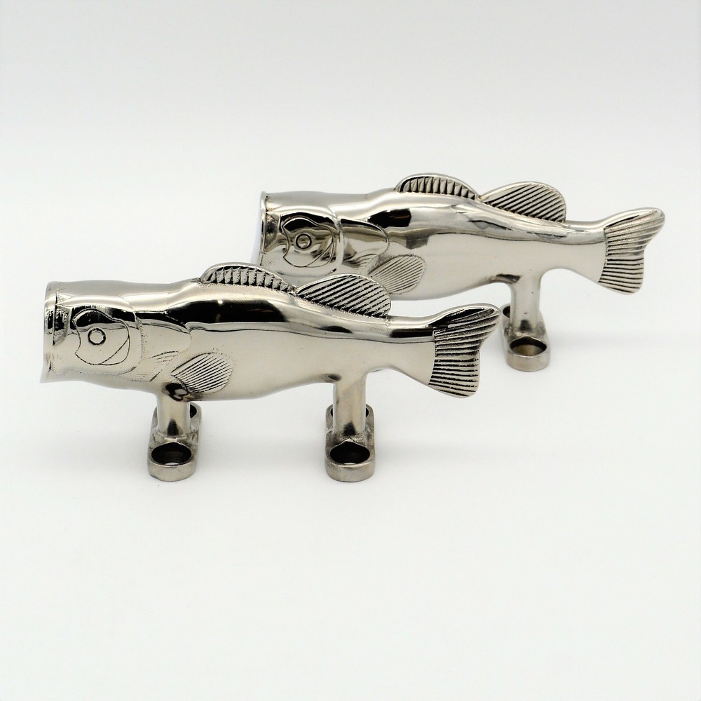 Bass Fish Shaped Boat Dock Cleat Nautical 316 Marine Stainless Steel Lot of 2