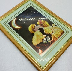 Vintage 1990s Boy Kissing Girl Under Moon & Stars Iridescent Shiny Wall Art B2