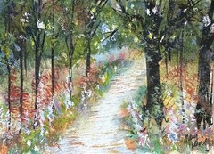 Original Watercolor ACEO Painting by Mary King – Colorful Summer Path