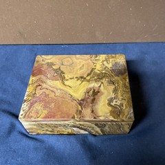 Vintage PINK Alabaster Marble Rectangle Trinket Box Heavyweight Hand Crafted