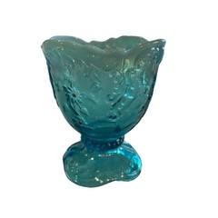 Northwood Leaf & Flower Intaglio Blue Opalescent Open Vase/ Sugar Bowl NO CHIPS!