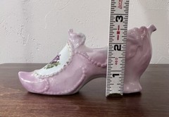 2 Antique 1868 Porcelain Slippers Victorian Edwardian Gold Trim Hand Painted PJF
