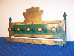Unusual Heavy Handmade Brass & Steel Dutch Style Coat Kitchen Tack Wall Rack 23″
